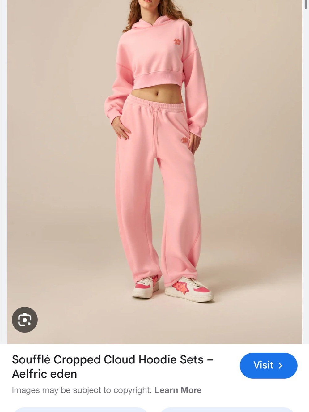 Aelfric Eden Pink Wide Leg Sweatpants and cropped hoodie